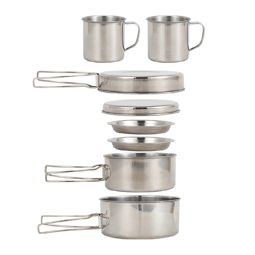Camping Cooking Roll - 8pcs/Set Camping Cookware Mess Kit Stainless
