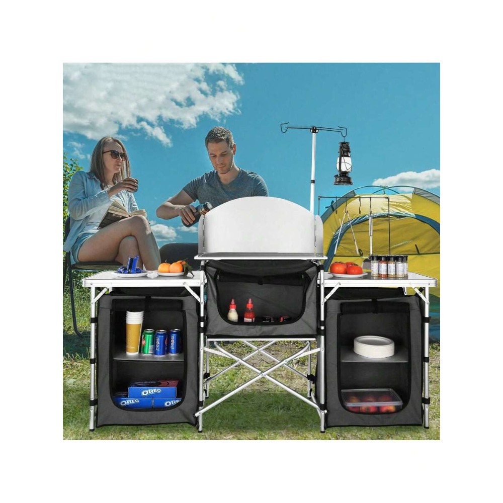 Camping Cooking Must Haves - Folding Camping Kitchen Table with 3