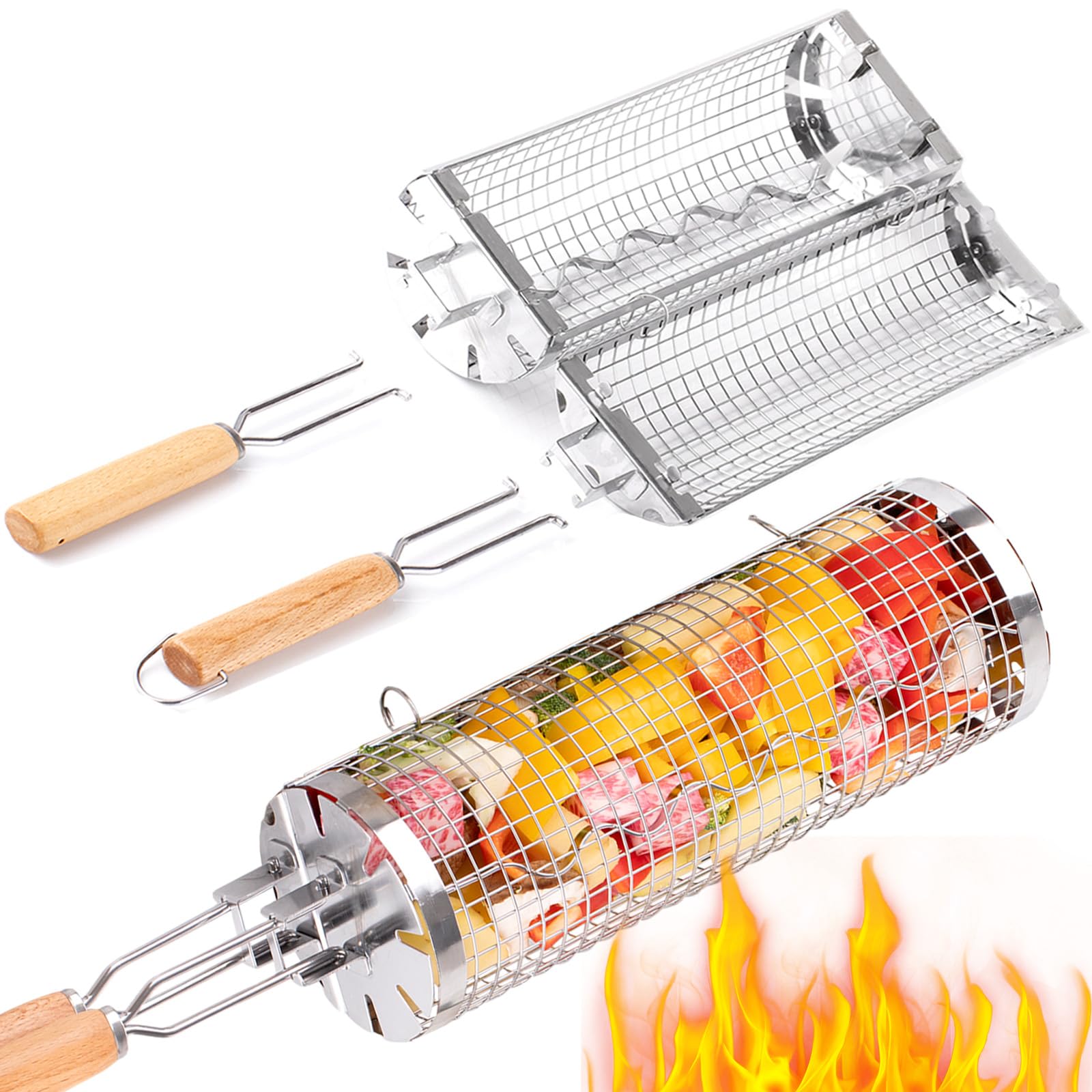 Camping Cooking Roll - BUYYES Rolling Grill Basket BBQ Mesh