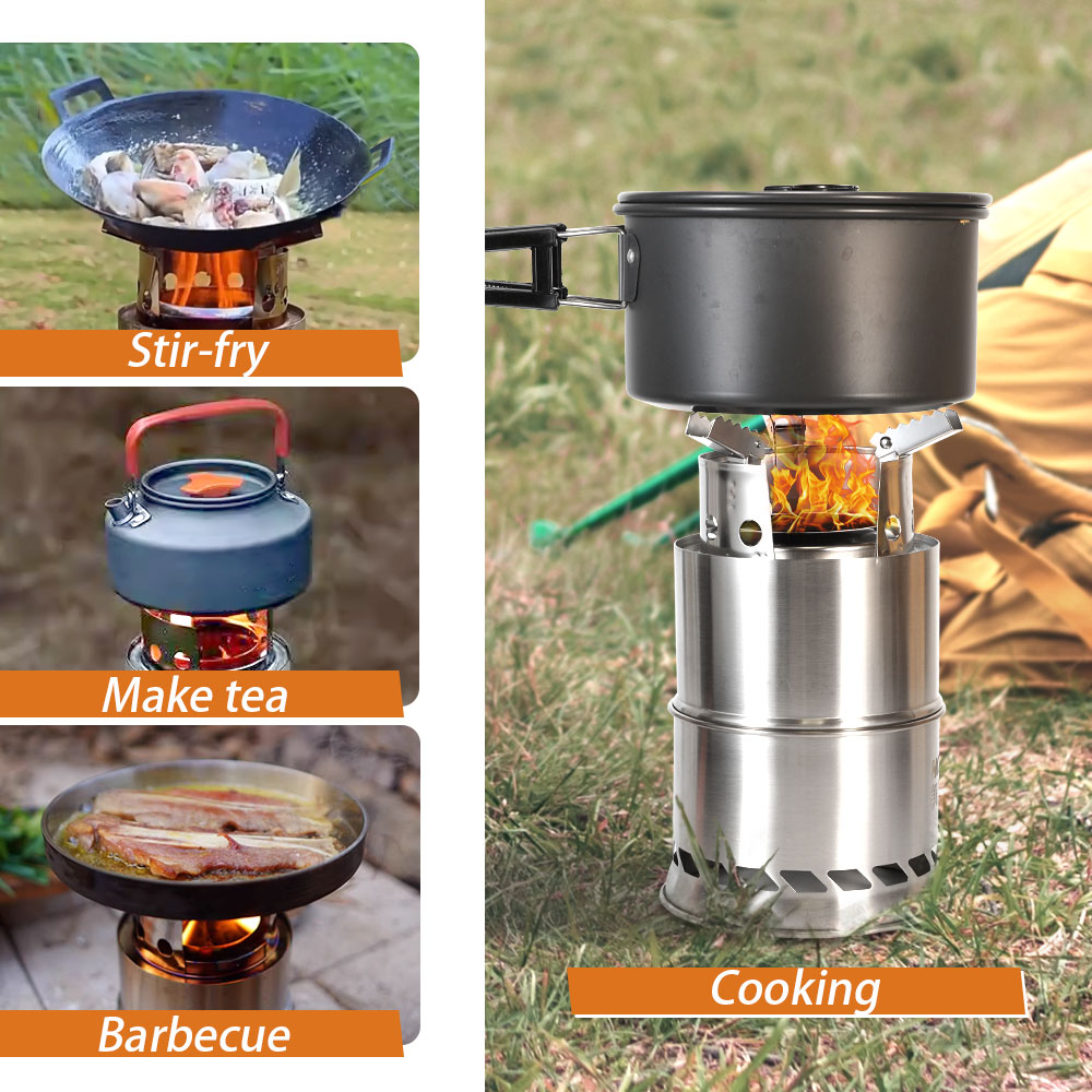 Outdoor Camping Portable Wood  - đánh giá và giá Camping Double Cooking Stove