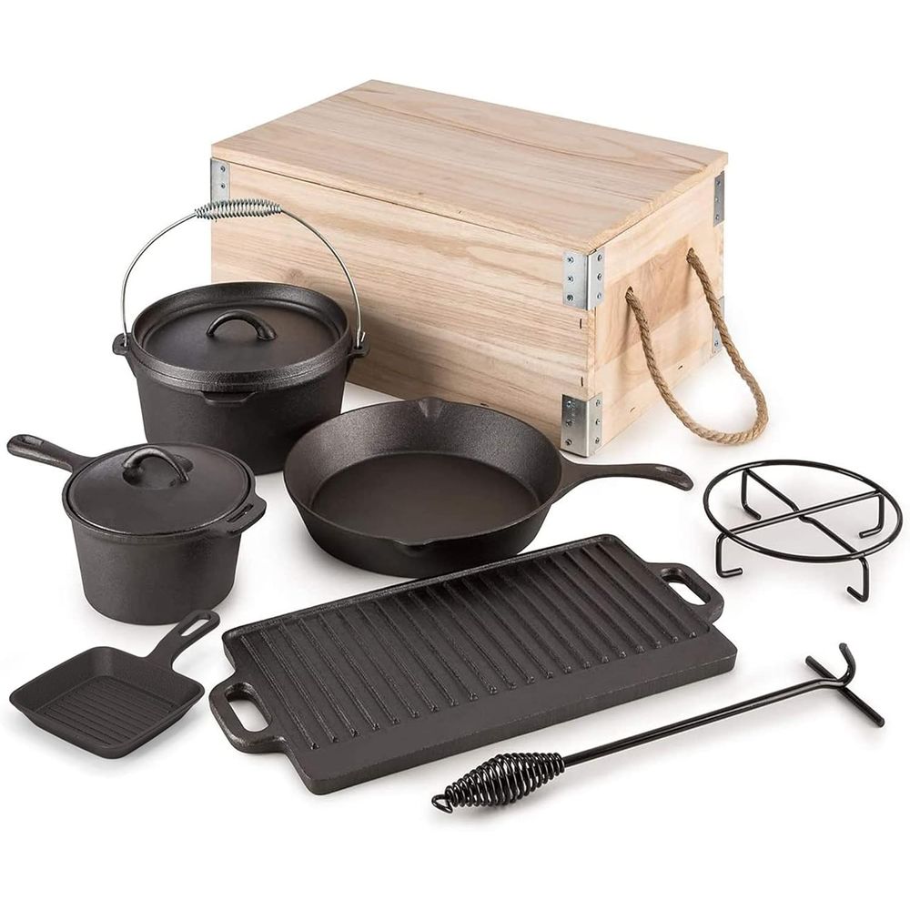 8 Piece Pre-Seasoned Dutch Ove - đánh giá và giá Camping Cooking Dutch Oven